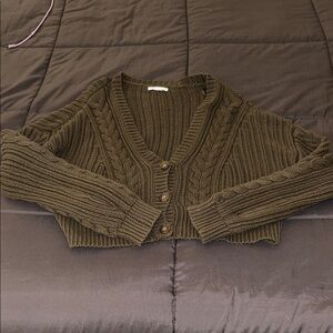 Aeropostale Dark Green Cable Knit Cardigan